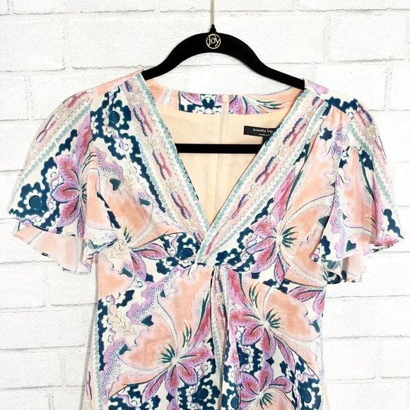 Nanette Lepore Floral Flutter Sleeve 100% Silk Blouse Women's Size 0 - Picture 3 of 9